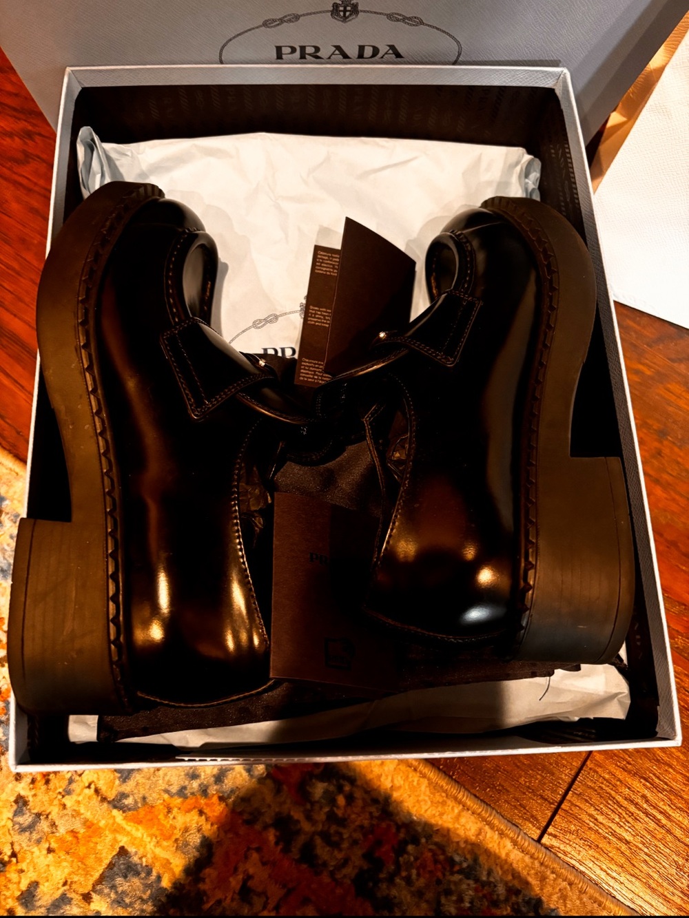 Prada Black Leather Logo Penny Loafers - Picture 3 of 5